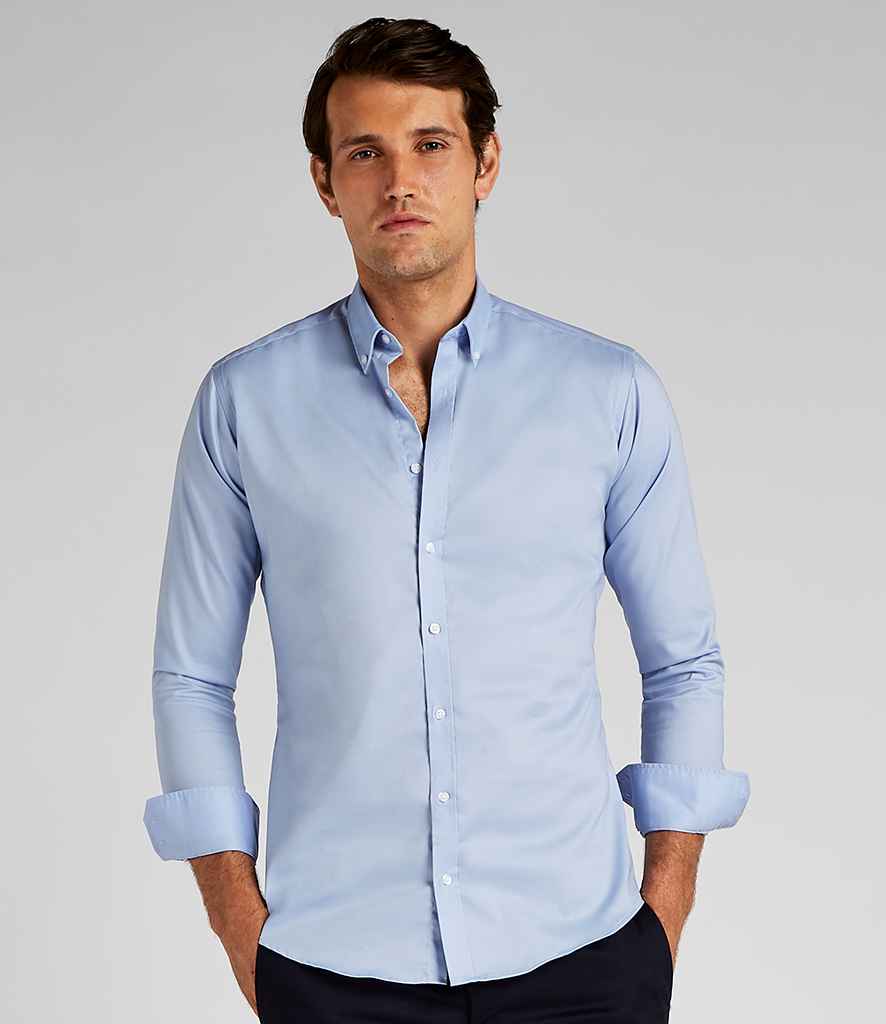 Kustom Kit Slim Fit Stretch Long Sleeve Oxford Shirt